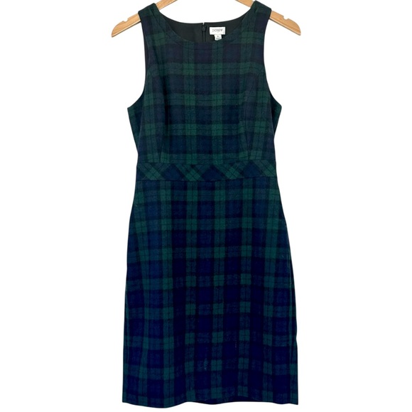 J. CREW Wool Blend Blue Green Tartan Plaid Sleeveless Sheath Dress, size 2 - Picture 3 of 5
